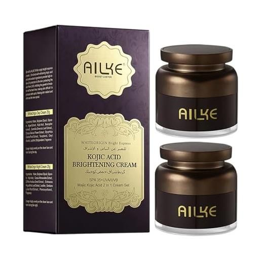AILKE BOOST LUSTER crema viso illuminante e ricostituente all'acido kojico, trattamento delle imperfezioni, inibisce la melanina della pelle, con protezione solare spf35+ anti-uva e uvb, per pelli nere e scure