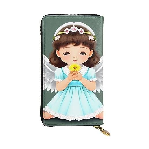 AthuAh portafoglio lungo con pochette a forma di angelo carino, portafoglio con cerniera da donna, organizer per carte e portafoglio lungo di grande capacità, nero , taglia unica