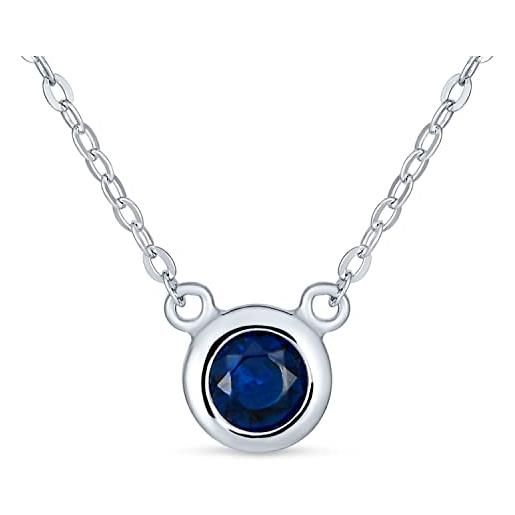 Bling Jewelry petite delicate 5mm bezel set royal blue aaa cz solitaire station collana per le donne simulated sapphire cubic zirconia. 925 sterling silver