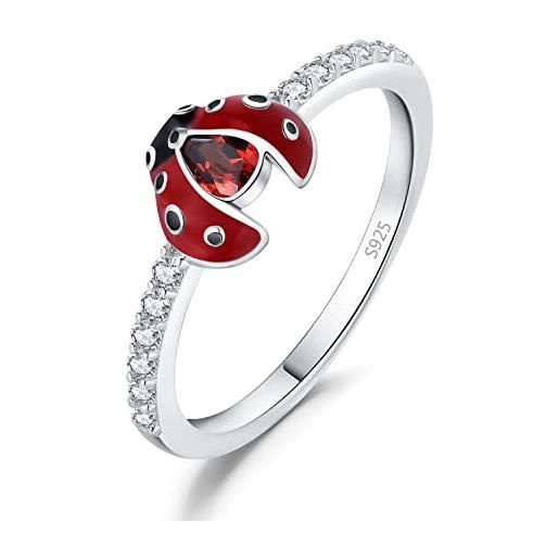 JewelryPalace anello coccinella donna argento con naturale granato rosso, ladybug anelli donna argento 925 con pietra a taglio pera, fedina zirconi argento anello anniversario set gioielli donna