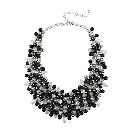 Bocar moda cristallo chunky collare dichiarazione collana orecchino impostato per regalo donna (nk-10260-black)