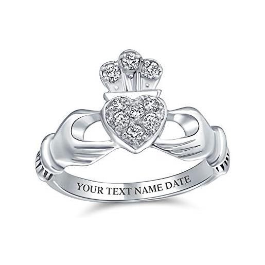 Bling Jewelry personalizza bff sorority sister solitaire cz celtic irish friendship promise crown heart claddagh ring per donne teen. 925 sterling silver personalizzabile