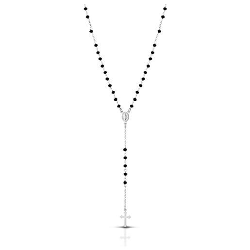 Donipreziosi collana rosario con pendete in argento 925% uomo donna unisex con grani neri da 3.5 mm