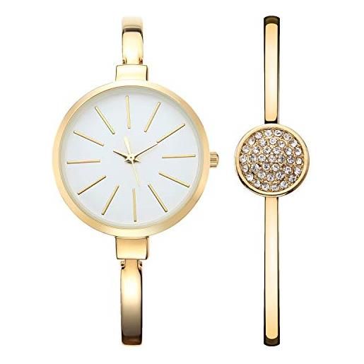 NUOVO orologio da donna 3atm orologi al quarzo impermeabili con quadrante bianco con display analogico e bracciale in lega d'oro con decorazioni lucide a mano in cristallo