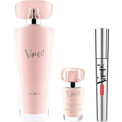 Amicafarmacia pupa kit vamp pink eau de parfum 100 ml+mascara 9ml+smalto profumato effetto gel 9ml