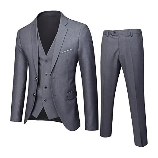 KBOPLEMQ uomo slim fit 3 pezzi abiti uomo abito matrimonio affari elegante matrimonio giacca giacca vestito un bottone solido giacca pantaloni abito formale uniforme abito matrimonio smoking, blu marino, xxxxl