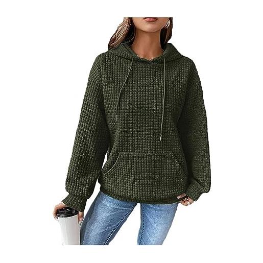 Cemssitu waffle hoodie for women, 2023 fall solid color casual drawstring pullover waffle sweatshirts with pocket, football lover waffle sweatshirt (m, green)