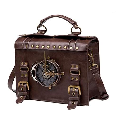 Hemore zaino steampunk, borse in pelle gotica da donna con decorazione di orologi retrò, borse a tracolla della cartella vintage, borsetta del medioevo per laptop per laptop