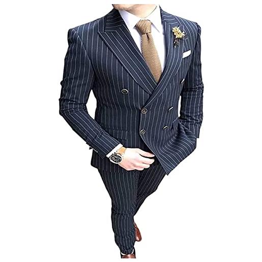 Generic abito da uomo, vestito a gesso da 2 pezzi, blazer fit slim pezzi a doppio petto + pantaloni for matrimoni e riunioni di lavoro (colore: grigio, dimensione: 54)