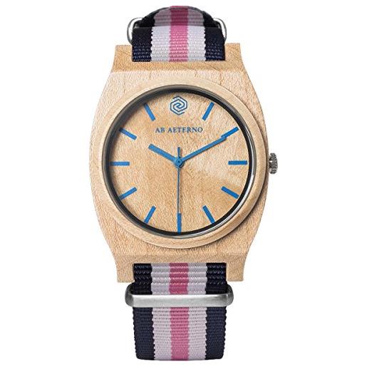 AB AETERNO route blue pink legno acero swiss quarzo blu ipoallergenico tessuto nato bianco rosa unisex orologio