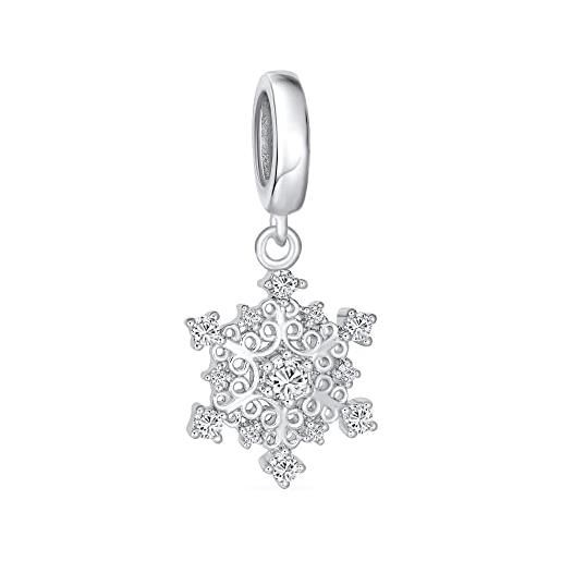 Bling Jewelry frozen winter holiday party christmas crystal sparkling snowflake dangling bead charm per le donne adolescenti. 925 sterling silver per bracciale europeo
