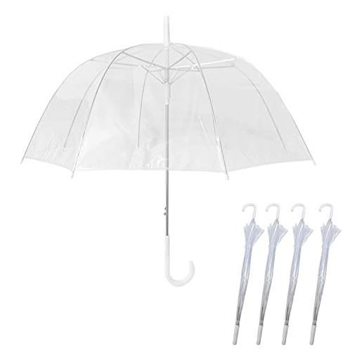 Gadgetking set di 4 ombrelli da pioggia a forma di cupola per uccelli trasparenti per matrimoni e matrimoni, con manico bianco e picco, da uomo, unisex, per feste, pioggia, damigella d'onore, moda, bianco