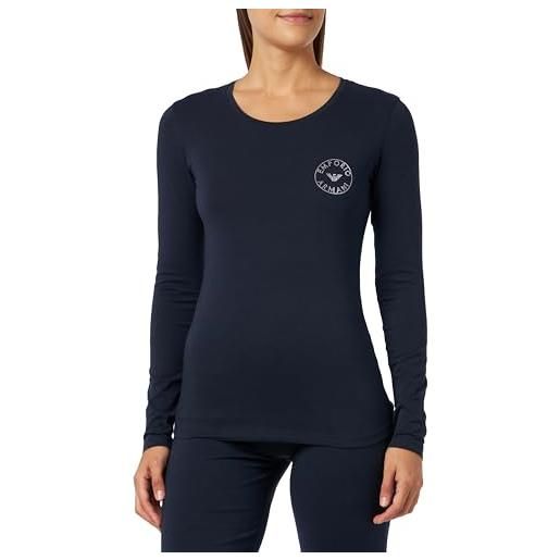 Emporio Armani maglietta da donna a maniche lunghe con logo essential studs t-shirt, nero, m