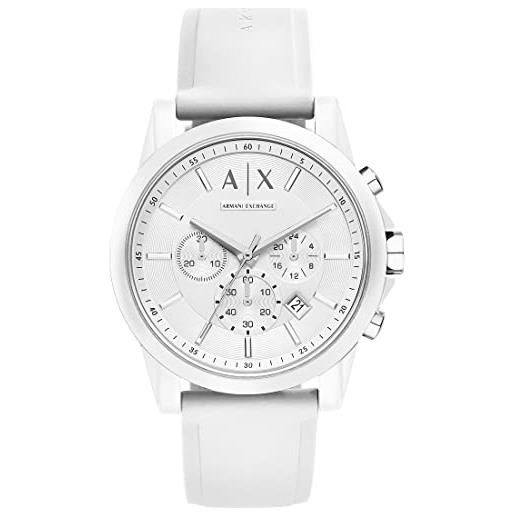 Armani Exchange orologio cronografo al quarzo da uomo, cassa in resina bianca da 44 mm con cinturino in silicone, ax1325
