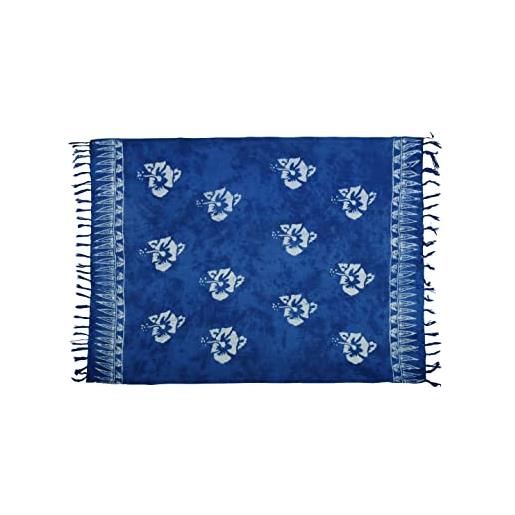 SAIVONA pareo sarong telo mare gonna spiaggia -opaco come o asciugamano e abito avvolgente donna - fatto a mano dalla produzione del commercio equo e solidale batik fiore blu