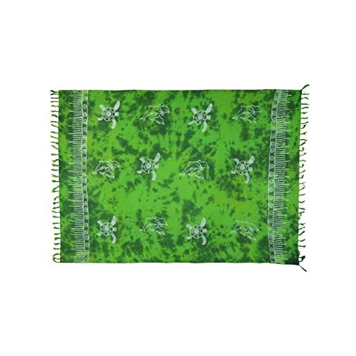 SAIVONA pareo sarong telo mare gonna spiaggia -opaco come o asciugamano e abito avvolgente donna - fatto a mano dalla produzione del commercio equo e solidale batik tartaruga verde