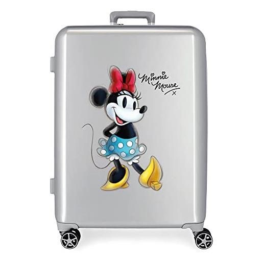 Disney 100 minnie joyful valigia media grigia 48x70x26 cm abs rigido chiusura tsa integrata 81l 2 kg 4 doppie ruote