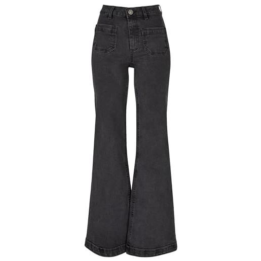 Urban Classics ladies vintage flared denim pants, pantaloni, donna, nero (black washed), 32