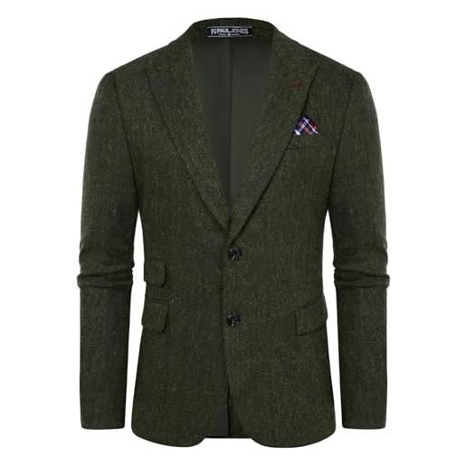 PJ PAUL JONES sakko - giacca da uomo vintage british blazer, con 2 bottoni, in tweed, marrone scuro. , m