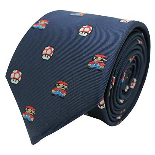 MASGEMELOS - cravatta mario bros pixels e fungo blu marrone, multicolore, l