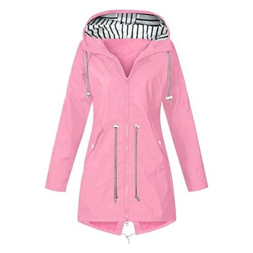 HANXIULIN giacche invernali leggere da donna con chiusura lampo impermeabili giacche impermeabili antivento giacche lunghe e leggere, colore: rosa. , l