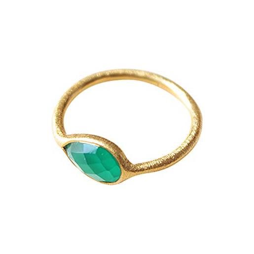 Vurmashop anello in oro 18 kt con pietra naturale onice verde - anello da donna di design con pietra semipreziosa e placcato oro, 10, colore: verde, cod. R-0454