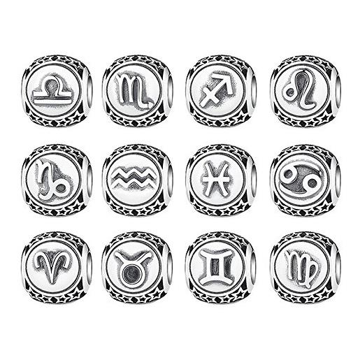 EyeCandy UK ciondoli con motivo di segno zodiacale, stile vintage, in argento sterling 925, adatti per braccialetti, gioielli con le dodici costellazioni per fai da te e argento, cod. 1