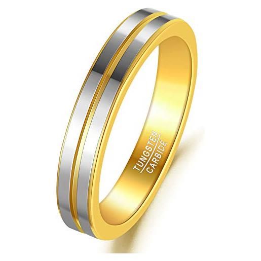 TUNGSTORY anello in tungsteno 4mm con scanalatura al centro anello nuziale piatto superficie lucida anelli per partner anello interno in oro anelli dell'amicizia per uomo donna taglia 22.5