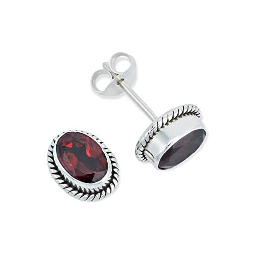 mantraroma orecchini a perno argento 925 con pietre preziose granato pietra rossa orecchini in argento sterling da donna in vero argento (mos-021-52)