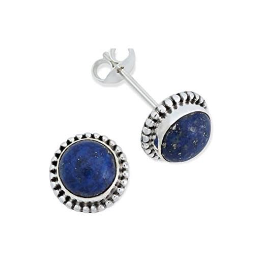 mantraroma orecchini a perno argento 925 con pietre preziose lapislazzuli pietra blu orecchini in argento sterling da donna in vero argento (mos-041-06)