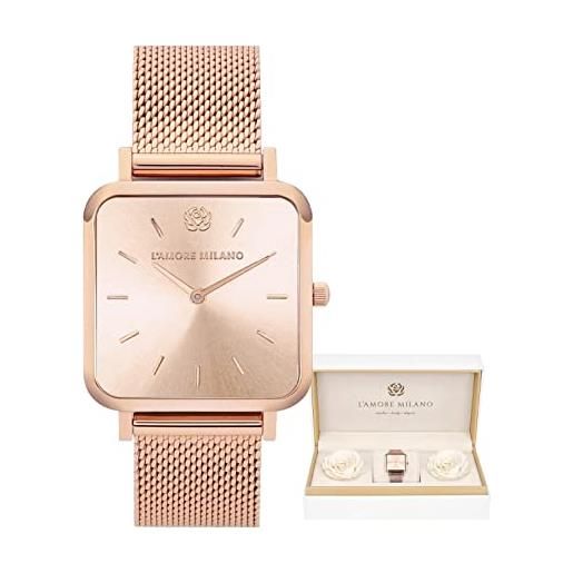 L'AMORE MILANO - orologio donna in scatola rose - bel regalo donna fidanzata, mamma - orologio di alta qualità in scatola regalo - regali per lei - elegante orologio oro rosa