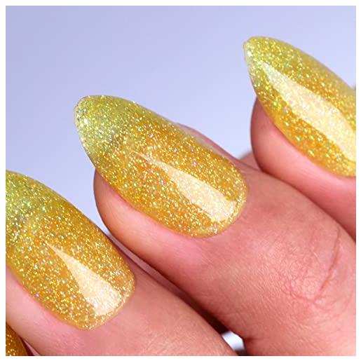 Imtiti glitter gel nail polish, 1 pcs 0.5 fl oz yellow glitter gel polish soak off led u v nail gel polish nail polish diy nail art starter manicure salon gel nail polish kit for women girls