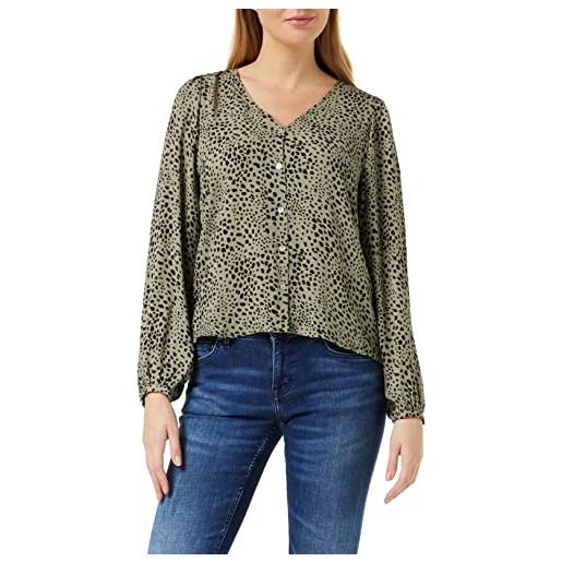 Only onlsonja life l/s button top noos ptm maglia a maniche lunghe, seagrass/aop: dot leo, xs donna