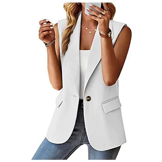 shownicer blazer gilet donna casual senza maniche scollo a v sottile gilet con un bottone moda ufficio business blazer tailleur giacche gilet panciotto con tasche a bianco xxl