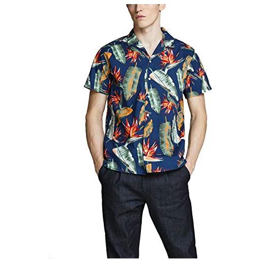 JACK & JONES jorcole shirt ss org camicia, multicolore (blue depths fit: comfort/straight), medium uomo