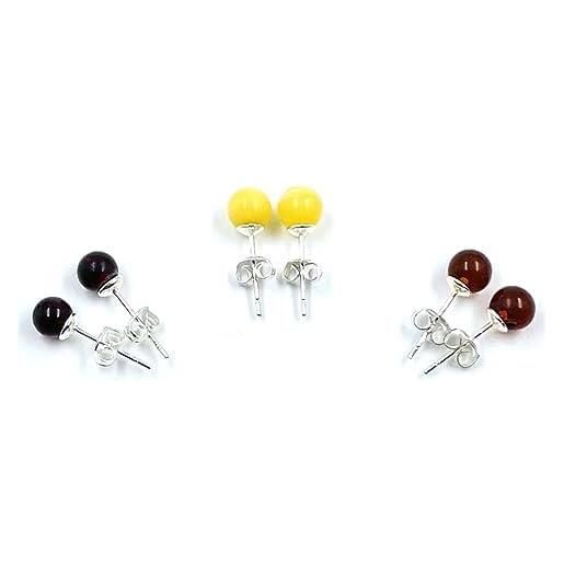 Amber Jewelry Shop set di 3 paia di orecchini a perno in ambra baltica naturale, piccoli orecchini, ambra