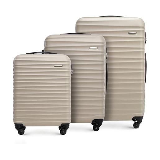 WITTCHEN valigia da viaggio bagaglio a mano valigia da cabina valigia rigida in abs con 4 ruote girevoli serratura a combinazione maniglia telescopica groove line set di 3 valigie beige
