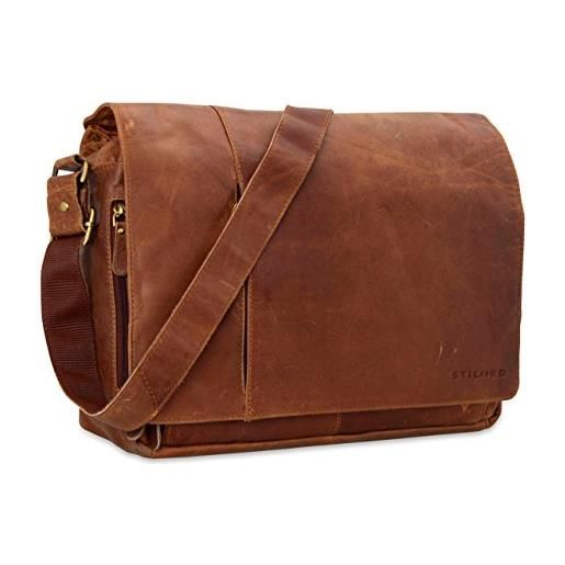 STILORD borsa a tracolla notebook bag college bag 15,6 pollici borsa per l'università in vera pelle pelle marrone