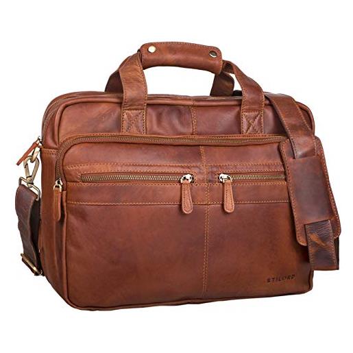 STILORD 'explorer' borsa da lavoro porta documenti grande in pelle a tracolla per pc uomo donna stile vintage per insegnante ufficio, colore: cognac-marrone