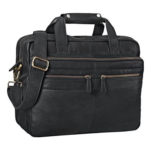STILORD 'explorer' borsa da lavoro porta documenti grande in pelle a tracolla per pc uomo donna stile vintage per insegnante ufficio, colore: nero
