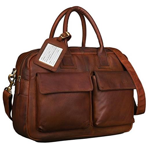 STILORD 'carlo' borsa da ufficio in vera pelle portadocumenti vintage valigetta 24 ore ventiquattrore borsa lavoro cuoio uomo donna, colore: cognac marrone scuro