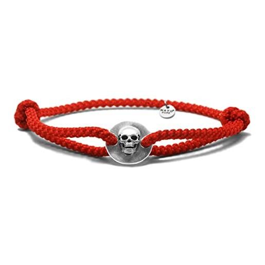Nato Cuff - bracciale teschio skull in argento 925 - cordone di nylon, gioiello uomo o donna made in france (rosso)