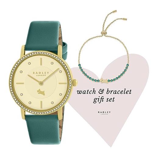 Radley iconic ladies verdigrin green strap stone set orologio e bracciale set ry21664a-set, verderame, misura unica, classico