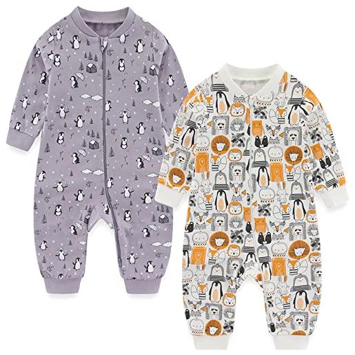 MAMIMAKA pigiama in cotone a 2 vie con cerniera per bambino cresce il gioco e il sonno, tuta senza piedi per 0-18 m, footless-5, 18 mesi