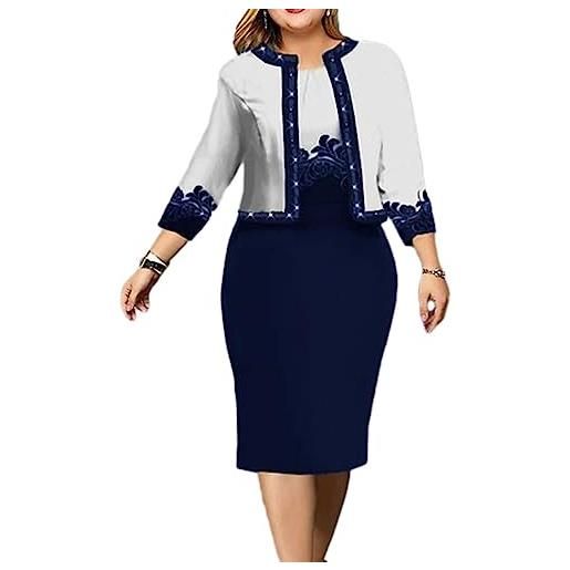 shownicer vestito due pezzi donna elegante bodycon vestiti maniche 3/4 stampe abiti al ginocchio taglie forti vestiti da festa cerimonia cocktail a blu l