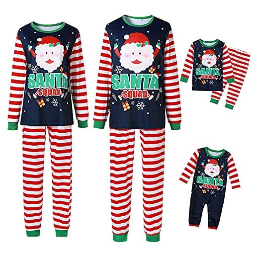 Yassiglia pigiami natale famiglia set pigiama natalizio per la famiglia abbinato set da notte con stampa a maniche lunghe girocollo top a righe pantaloni da notte (mamma, s)