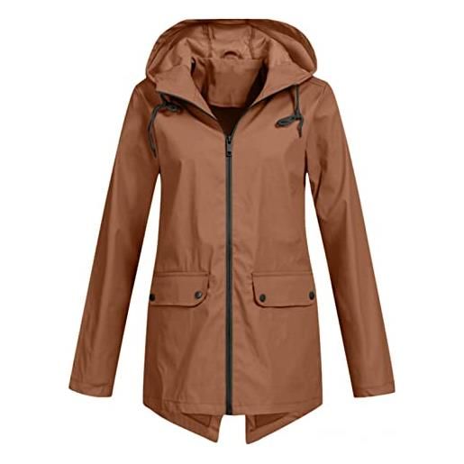 HHMY parka impermeabile da donna, traspirante, leggera, giacca antipioggia, taglie forti, per autunno e inverno, giacca softshell estiva con cappuccio, giacca impermeabile, cachi, xxxl