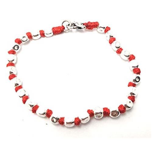 Spadarella spadino bracciale con pepite in argento 925 di diametro 5 mm e cotone nautico rosso. Fatto a mano. Unisex. Lunghezza 17cm. 