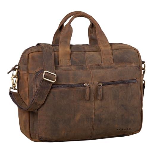 STILORD 'leandro' borsa portadocumenti in pelle uomo donna borsa da lavoro con tracolla con scomparto per pc 15,6 pollici in cuoio stile vintage, colore: colorado - marrone