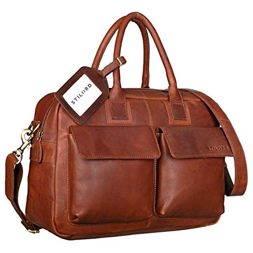 STILORD 'carlo' borsa da ufficio in vera pelle portadocumenti vintage valigetta 24 ore ventiquattrore borsa lavoro cuoio uomo donna, colore: cognac-marrone